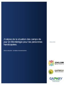 Page couverture de l'analyse des camps de jour en Montérégie_Février 2020
