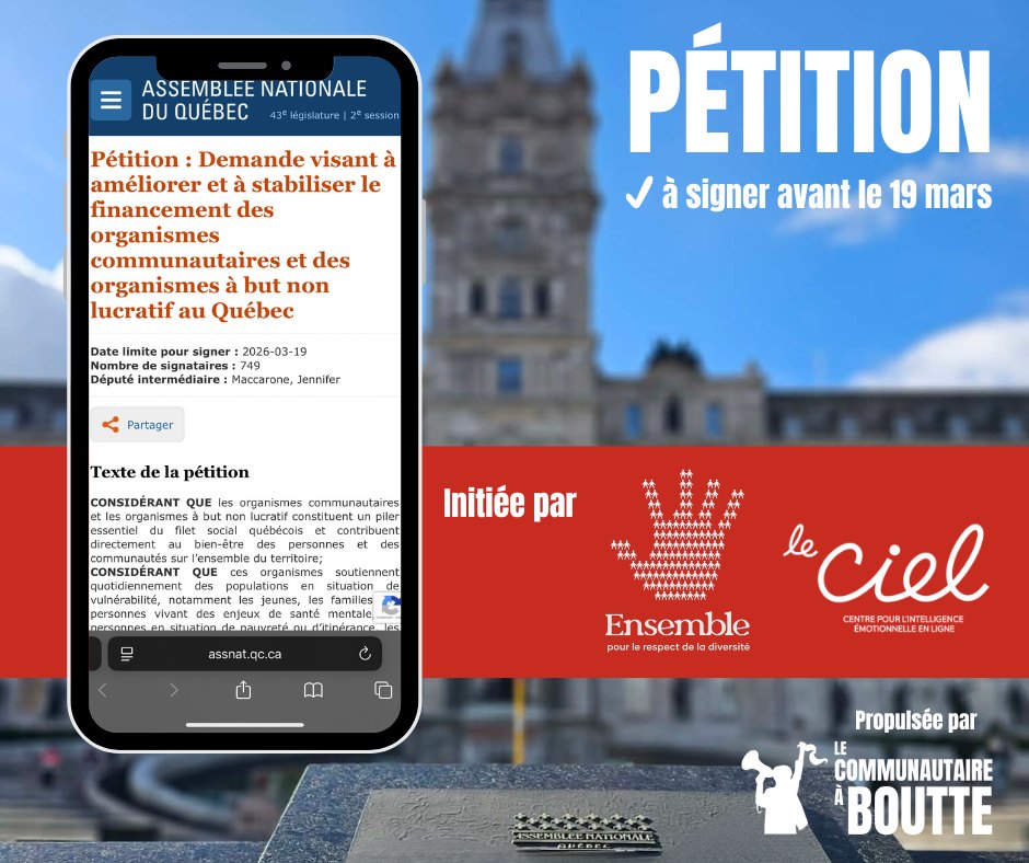 Pétition : Demande visant à améliorer et à stabiliser le financement des organismes communautaires et des organismes à but non lucratif au Québec